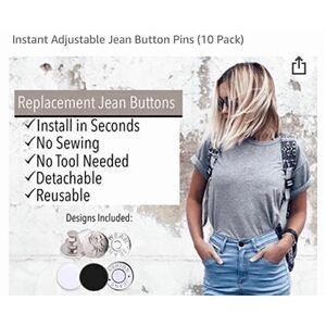 NEW … Pack Of Ten Instant Jean Button Pins